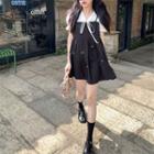 Short-sleeve Tie-neck Blouse / Embossed Bow Strappy Dress
