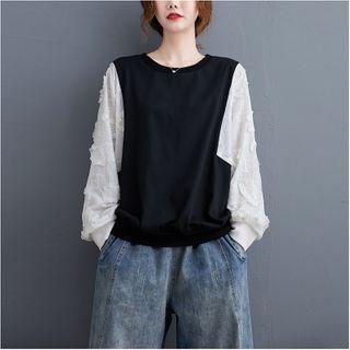 Mock Two Piece Pullover Black & White - One Size