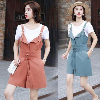 Set: Short Sleeve Plain T-shirt + V-neck Jumper Shorts