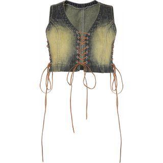 Denim Vest / Wide-leg Jeans