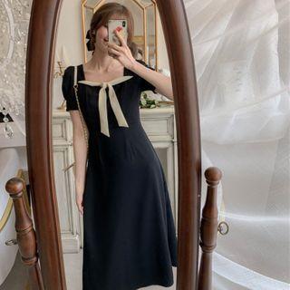 Short-sleeve Square-neck Mini / Midi A-line Dress
