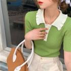 Doll Collar Short Sleeve Knit Top