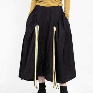 Contrast Trim Midi A-line Skirt Black - One Size