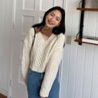 V-neck Cable-knit Short Sweater