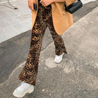 Leopard Boot-cut Pants Brown - One Size