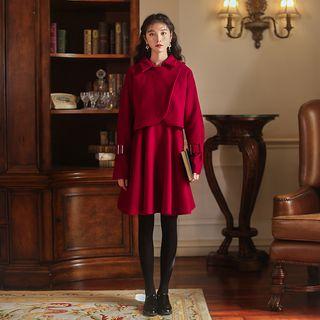 Set: Buttoned A-line Pinafore Dress + Jacket