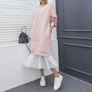 Chiffon-layered Long Pullover Dress
