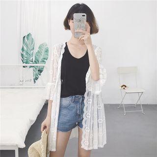 Elbow-sleeve Lace Long Top