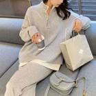 Set: Henley Sweater + Wide-leg Pants