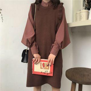 Balloon-sleeve Shirt / Sleeveless Frill-trim Mini Knit Dress