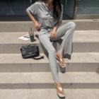 Set: Hooded Dip-back Top + Boot-cut Pants