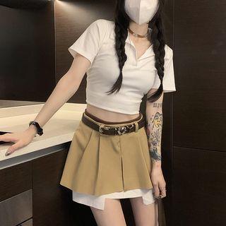 Short-sleeve Cropped Polo Shirt / Mock Two Piece Mini A-line Skirt