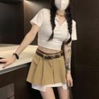 Short-sleeve Cropped Polo Shirt / Mock Two Piece Mini A-line Skirt
