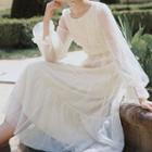 Lantern-sleeve Maxi Mesh Dress
