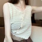 Single-breasted Pointelle Knit Crop Tank Top