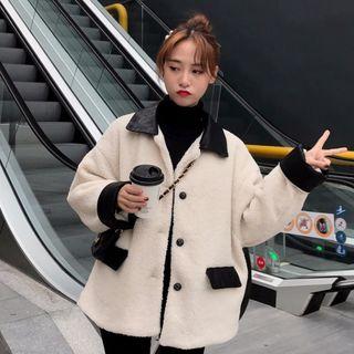 Contrast Collar Single-breasted Jacket As Shown In Figure - One Size
