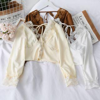 Open-back Lace-trim Crop Blouse
