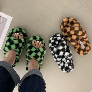Check Crisscross Fleece Slippers