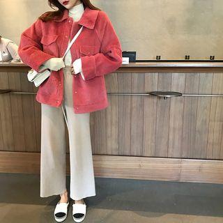 Plain Fleece Loose-fit Jacket Red - One Size