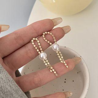 Faux Pearl Alloy Fringed Earring 1 Pair - 925 Silver - Gold - One Size