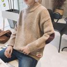 Mock Neck Elbow Patch Sweater