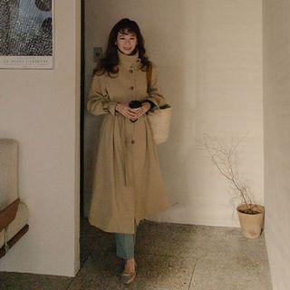 High-neck Single-breasted Trench Coat With Belt
