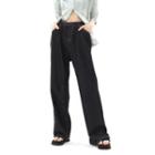 Adjustable-waist Wide-leg Jeans Black - One Size
