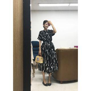 Band-waist Pattern Midi Dress