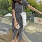 Short-sleeve Cut-out Side-slit Mini T-shirt Dress