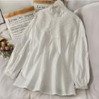 Lace-panel Loose-fit Long Blouse White - One Size
