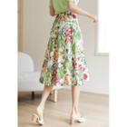 Pintuck Floral Midi Flare Skirt