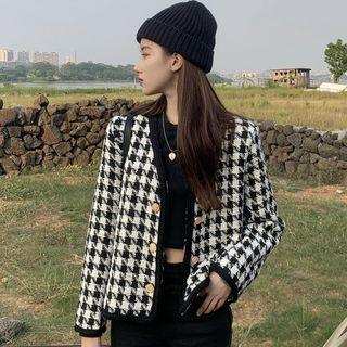 Plaid Tweed Cardigan As Shown In Figure - One Size