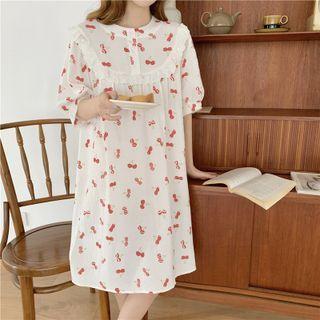 Short-sleeve Cherry Print Sleepdress Red & White - One Size