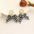 Faux Pearl Houndstooth Bow Drop Earring