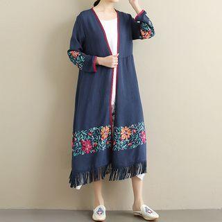 Embroidered Fringed Midi Jacket