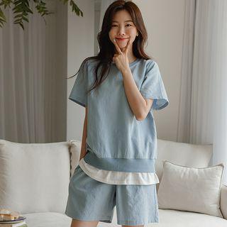 Set: Linen Blend Layered-hem T-shirt + Shorts