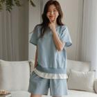 Set: Linen Blend Layered-hem T-shirt + Shorts