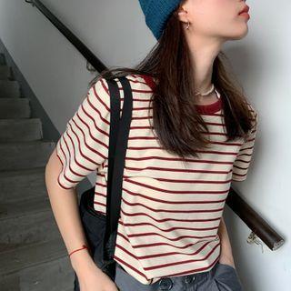 Short-sleeve Striped Slim-fit T-shirt