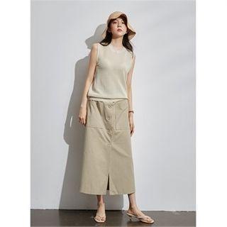 Round-neck Sleeveless Sheer Knit Top