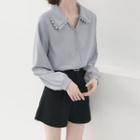 Long-sleeve Lace Trim Open-collar Shirt