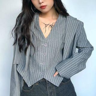 Striped Cropped Blazer / Single-breasted Vest