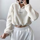 Lettering Half-zip Cropped Fleece Sweatshirt