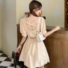 Puff-sleeve Open Back Mini A-line Dress / Midi Dress