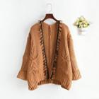 Fringed Open-front Knit Cardigan
