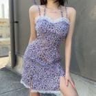Tie-shoulder Floral Print Mini A-line Dress