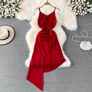 V-neck Asymmetrical Spaghetti Strap Dress