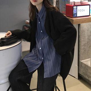 Plain Jacket / Striped Shirt
