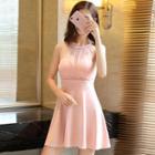 Mesh Panel Sleeveless Mini A-line Dress