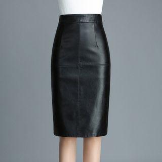 Faux Leather Straight-fit Skirt Black - L