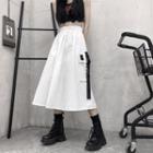 Side Pocket Buckled Elastic-waist Midi Skirt
